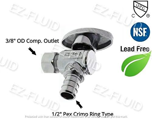(100-PCS) EZ-Fluid Pex-B Valve 3/8"OD Comp x 1/2"Pex Fittings 1/4Turn LF Brass Angle Stop Valve Water Shut Off Ball Valve Barb Crimp Ring Fits F1807 Pex Tubing Pipe,Used as Faucet Valves,Toilet Valve