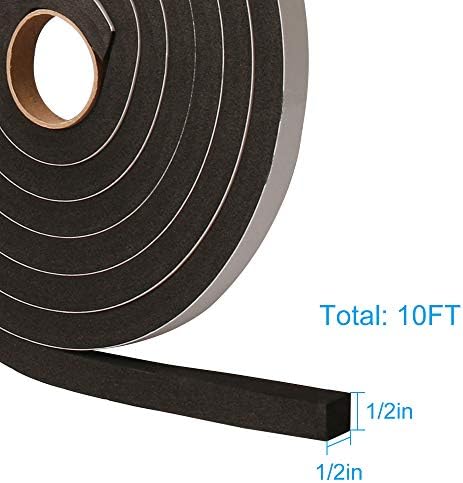 Window Door Seal Tape 1/2Inch Wide X 1/2Inch Thick, Weather Stripping for Doors High Density Foam Seal Tape Sliding Door Weather Strip,10 Feet Long …