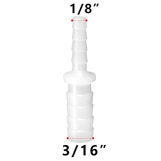 Quickun Plastic Hose Barb Reducer Fitting 3/16" to 1/8" Barbed Reducing Union Adapter Splicer Mender Joint Fitting (Pack of 5)