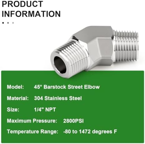 TAISHER 2pcs 304 SS 45 Degree Elbow 1/4"MNPT Forged Pipe Connector