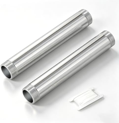 TAISHER 2Pcs 304 SS Nipple Cast Pipe Fitting, 1" BSP Male, 8" Length