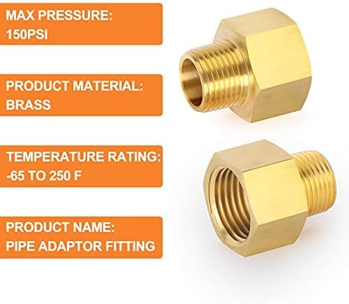 GASHER 2PCS Brass Pipe Fitting, Reducer Adapter, 1/4-Inch Male Pipe x 3/8-Inch Female Pipe