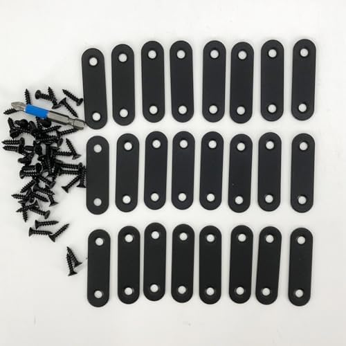 QSJ 24 Pcs Black Straight Bracket Mending Plate for Wood Stainless Steel Straight Brackets 56mm / 2.2" Wood Brace with Screws and Screwdriver