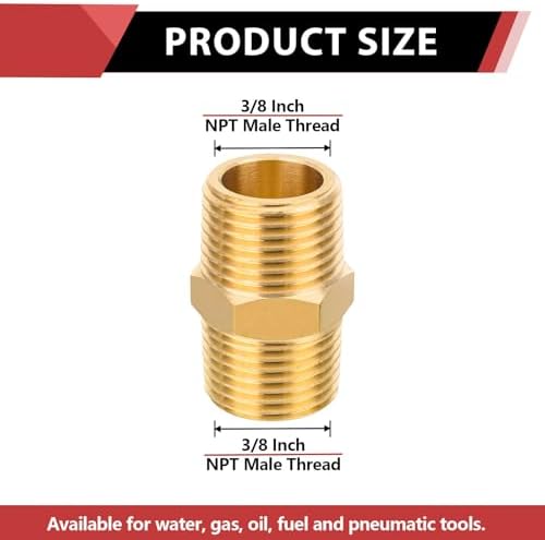 100Pcs EFIELD Hex Nipple 3/8"x 3/8"NPT Male Brass Pipe Fitting(NPT012-100)