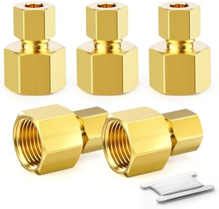 5PCS Brass Compression Tube Fitting, 1/2" OD x 1/2" NPT Female