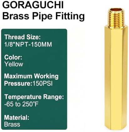 1PCS Brass Pipe Fitting, 1/8" NPT Male x 1/8" NPT Female Nipple, 6" Length for water/oil/air/fuel