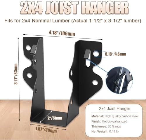 20 PCS 2x4 Joist Hanger,Black Powder-Coated,18 Gauge Galvanizing Face Mount