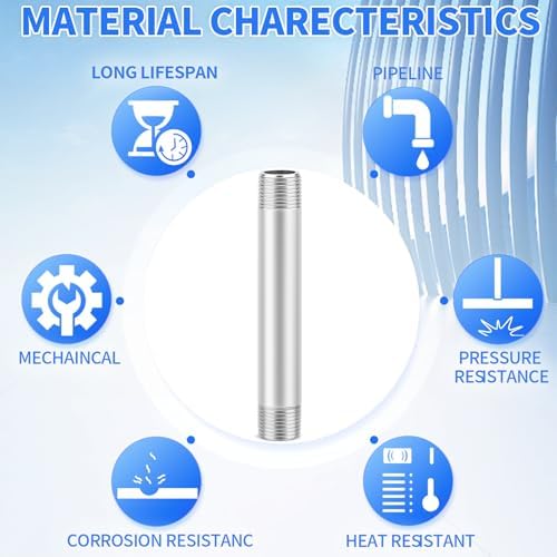 ChillWaves 304 Stainless Steel Pipe Fitting, Nipple Cast Pipe 1-1/4" NPT Male x 1-1/4" NPT Male Thread 8" Length(200MM)(1-PACK)