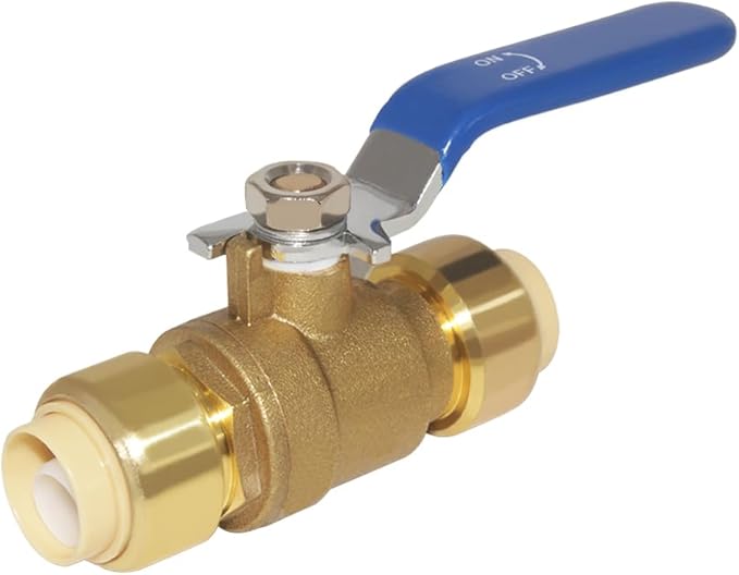 Hooshing 1/2 Inch Push-Fit Full Port Ball Valve Shut Off Water Valve Push-to-Connect, PEX, Copper, CPVC, PE-RT, Solid Brass, Blue
