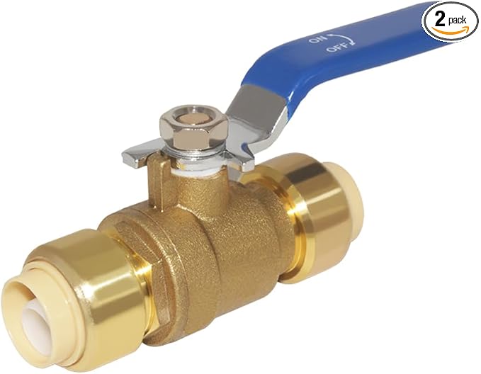 Hooshing 2PCS 1/2 Inch Push-Fit Full Port Ball Valve Shut Off Water Valve Push-to-Connect, PEX, Copper, CPVC, PE-RT, Soild Brass, Blue