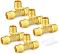GASHER 5PCS Brass Male Tee Pipe Fitting T Adapter, 3 Way Brass Fitting 1/2" x 1/2" x 1/2" NPT T Fitting