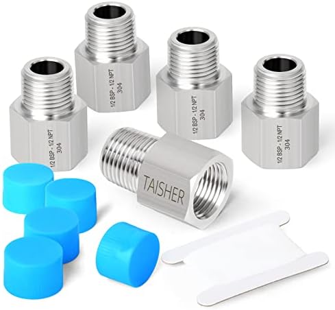 TAISHER 5PCS Forging of 304 Stainless Steel Fitting, Reducer Adapter, 1/2" NPT Male x 1/2" G Thread (BSP) Female