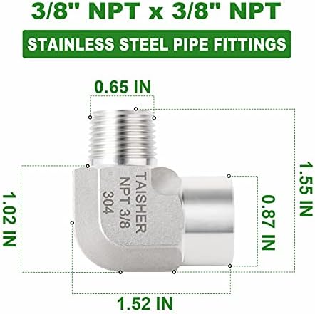 TAISHER 2PCS 304 Stainless Steel 90 Degree Barstock Street Elbow, 3/8 Inch NPT Male Pipe to 3/8 Inch NPT Female 304 Stainless Pipe Fitting