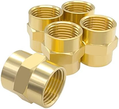 Hooshing 5PCS Brass Coupling Pipe Fitting, 3/8" x 3/8" NPT Female Coupler