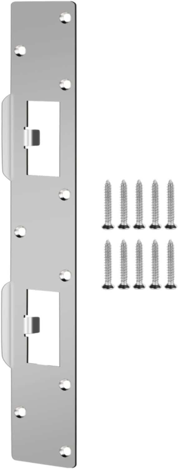 Double Holes Latch Reinforcement Plate Heavy Duty Security Latch Plate Security Striker Plates for Exterior Interior Door Deadbolt Fix Door Frame for 4.5 inch Hole Center (Silver-1Pcs)