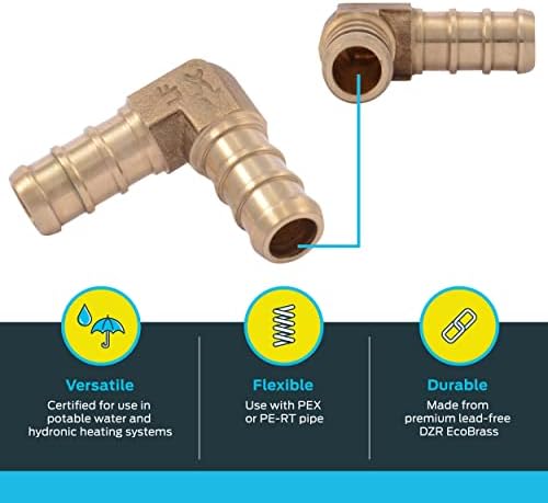 SharkBite 3/8 Inch Crimp 90 Degree Elbow, Brass Plumbing Fitting, PEX Pipe, PE-RT, UC246LFA