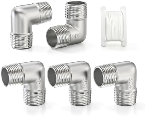 TAISHER 5PCS 304 Stainless Steel 90 Degree elbow,3/4" NPT Male × 3/4" NPT Male Thread Pipe Fitting
