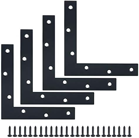 Alise L Flat Brackets for Wood,Corner Bracket Mending Plate,Black,4 Pack