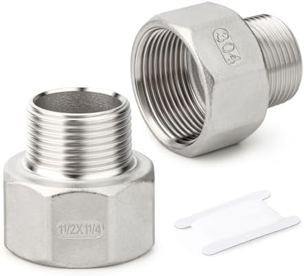 TAISHER 2PCS 304 Stainless Steel Pipe Fitting, Reducer Adapter, 1-1/4" NPT Male x 1-1/2" NPT Female