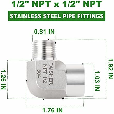 TAISHER 2PCS 304 Stainless Steel 90 Degree Barstock Street Elbow, 1/2 Inch NPT Male Pipe to 1/2 Inch NPT Female 304 Stainless Pipe Fitting