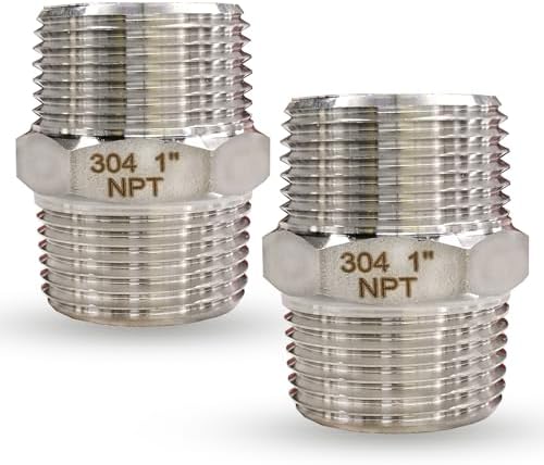 1" Male Hex Nipple Pipe Fittings, 304 Stainless Steel 1 inch NPT Threaded Pipe Adapter Fittings Equal Nipples Connectors, Male Straight Connector Pipe Fitting (1“, 2pcs)