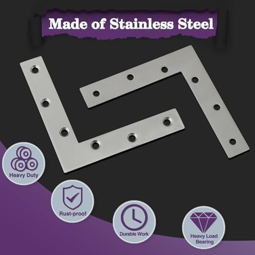 Alise L Flat Brackets for Wood,Brushed Corner Bracket Mending Plate,8 Pcs