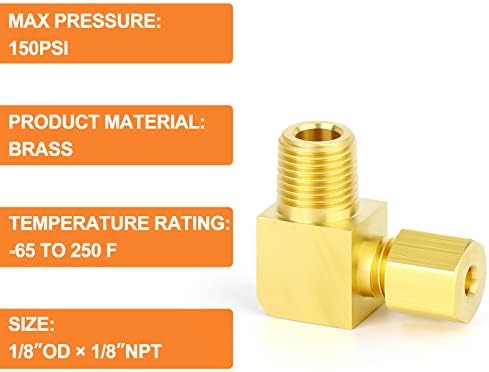 GASHER 10PCS Brass 90 Degree Elbow Compression Tube Pipe Fitting Connector, 1/8" Tube OD x 1/8" NPT Male Connector