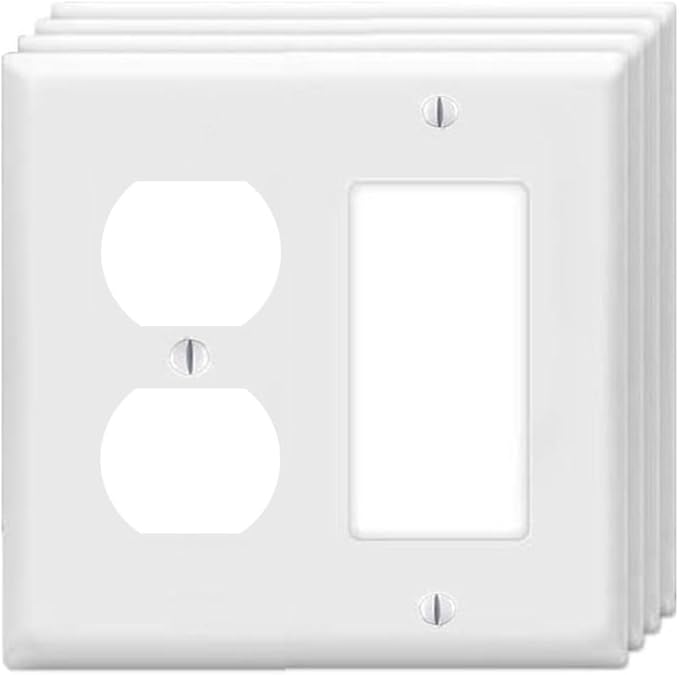 Duplex Outlet/Decorator Rocker Light Switch Wall Plates 2-Gang Switch Outlet Electrical Cover Plate Unbreakable Thermoplastic Faceplate for Light Receptacle Outlet Switch, White (4 Pack)