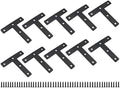10 PCS Flat T Shape Repair Mending Plate, ULIFESTAR Heavy Duty Corner Bracket Furniture Support Brace Black Joining Bracket Fastener Connector with Mounting Screws (80x80x15mm/3.1x3.1x0.6'')