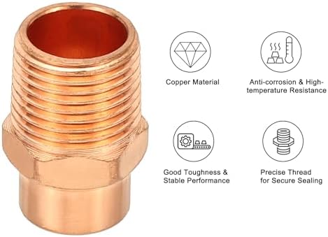 PATIKIL 3/8" Male Adapter Fitting with C x M Connections, 10 Pcs Copper Pipe Fittings with Sweat Solder X FNPT Connection Threaded Tubing Connector for Residential, Commercial