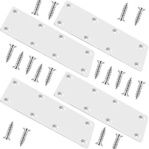 White Mending Plate 4 Pcs Stainless Steel Flat Brackets, 5.5 Inch x 2 Inch Heavy Duty Straight Brace Repair Fixing Joining Brackets for Wood Furniture Fence with Screws