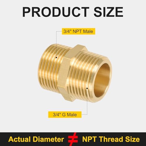 PATIKIL 3/4" G Male x 3/4" NPT Male Brass Pipe Fitting, Pipe Extension Connectors Reducer Adapter for Air LP Gas with PTFE Tape - 1PCS