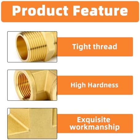 GASHER 2PCS Brass Tee Pipe Fittings, 3/4" NPT Female x 3/4" NPT Female x 3/4" NPT Male Pipe Fittings, Male Run Tee