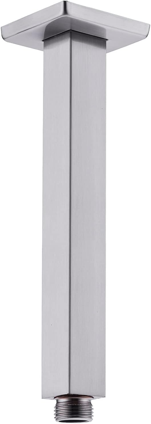 Square Shower Arm with Flange 8 Inch Straight Ceiling Mounted Extension for Rainfall Shower Head Stainless Steel, Brushed Nickel