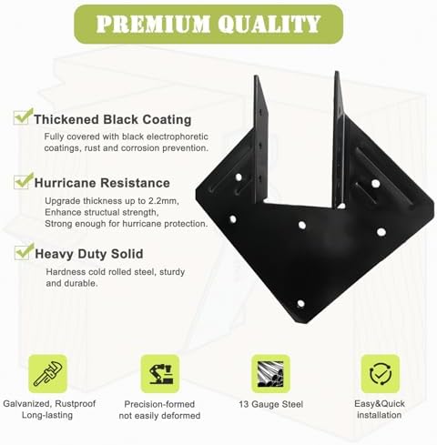 12 Pcs Black Hurricane Tie, 13 Gauge(Thickness 2.2mm) Joist Hangers, Fit 2x4,2x6 Truss to Rafter Connector for Roof Truss Timber, Hurricane Truss Hangers, Rafter Brackets,Hurricane Clips