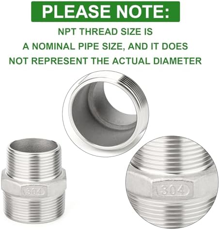 TAISHER 2PCS Cast 304 Stainless Steel Hex Nipple, Reducer Pipe Fitting 1-1/4" NPT Male x 1" NPT Male