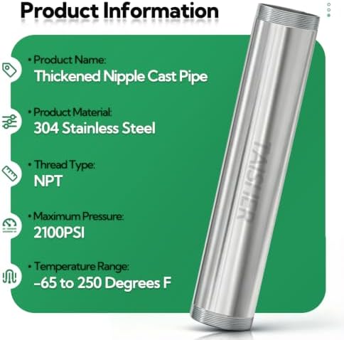 TAISHER 1Pcs Thickened Nipple Cast Pipe 1-1/2" NPT Male, 12" Length
