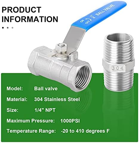 TAISHER 4 Pcs 1/4 Inch FNPT Ball Valve Kit, 304 Stainless Steel with Blue Handles & Nipple