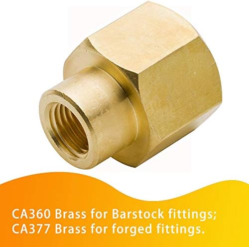 Brass Reducing Coupling 1/2" NPT Female x 1/4" NPT Female, Hex Reducer Coupler Adapter Pipe Fitting 1200psi (Pack of 2)