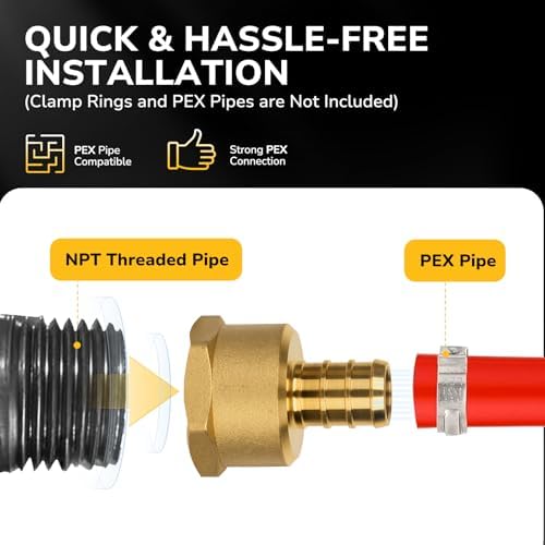 Pex Fittings, 1/2" Female NPT to 1/2" Pex Male Adapter, Heavy-Duty Brass Crimp Fittings for PEX Pipes with Leak-Resistant Construction, NSF & UPC Certified, 6 Pack
