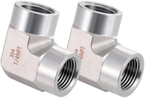 Stainless Steel Pipe Fitting 90 Degree Barstock Street Elbow 1/4" NPT Female x 1/4" NPT Female 2 Pack