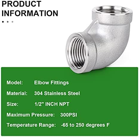TAISHER 10PCS 304 Stainless Steel 90 Degree Elbow Fittings, 1/2 Inch NPT Female Pipe to 1/2 Inch NPT Female 304 Stainless Pipe Fitting