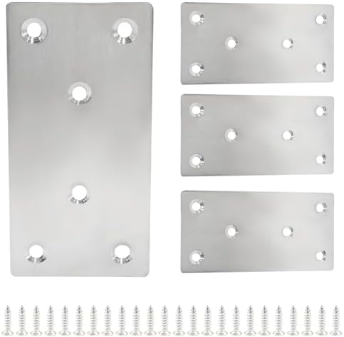 Bonsicoky Flat Straight Brace Brackets, 4" x 2", 4 Pcs, Silver