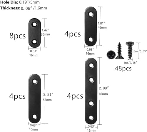 Flat Straight Brace,20Pcs Metal Brackets with 48Pcs Screws