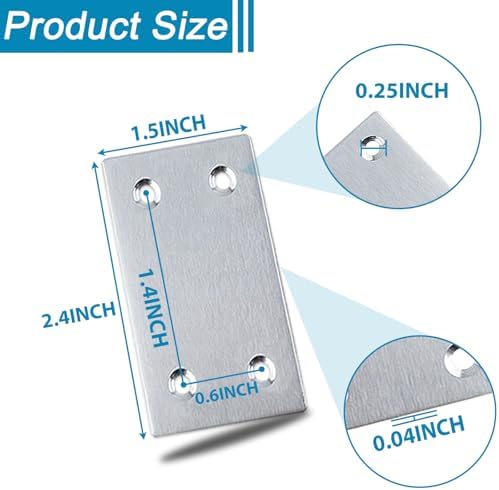50PCS Flat Straight Brace Brackets,2.35x1.5 Stainless Steel Brackets