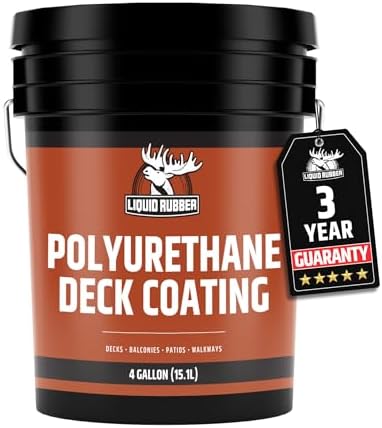 Liquid Rubber Polyurethane Deck Coating – 10X Stronger Than Traditional Deck Paint & Deck Stain – Flexible, Waterproof Sealant for Wood, Concrete & Plywood – Smooth Finish – 4 Gallon