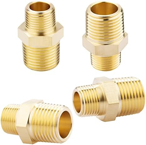 KOOTANS 1/2 NPT x 3/8 NPT Male Solid Brass Hex Nipples,4 PACK