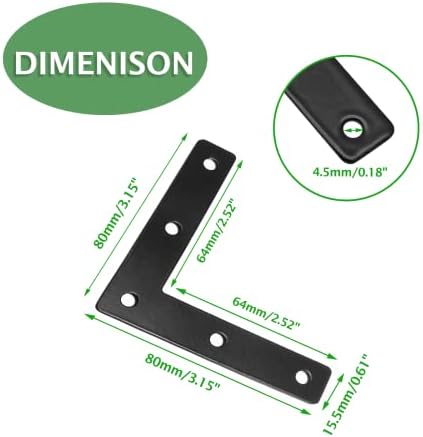 Uenhoy 10 Pcs L Shape Black Flat Brackets 3.15"x3.15" with Screws
