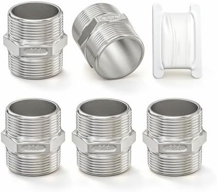 TAISHER 5PCS Cast 304 Stainless Steel Hex Nipple, Pipe Fitting 1-1/4" NPT Male x 1-1/4" NPT Male