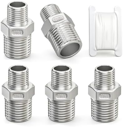 TAISHER 5PCS 316L Hex Nipple, Pipe Fitting 3/8"x 1/4" Male NPT